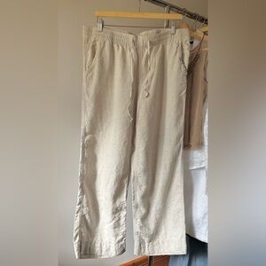 L.L. Bean Light Beige Drawstring Linen-Blend Pants